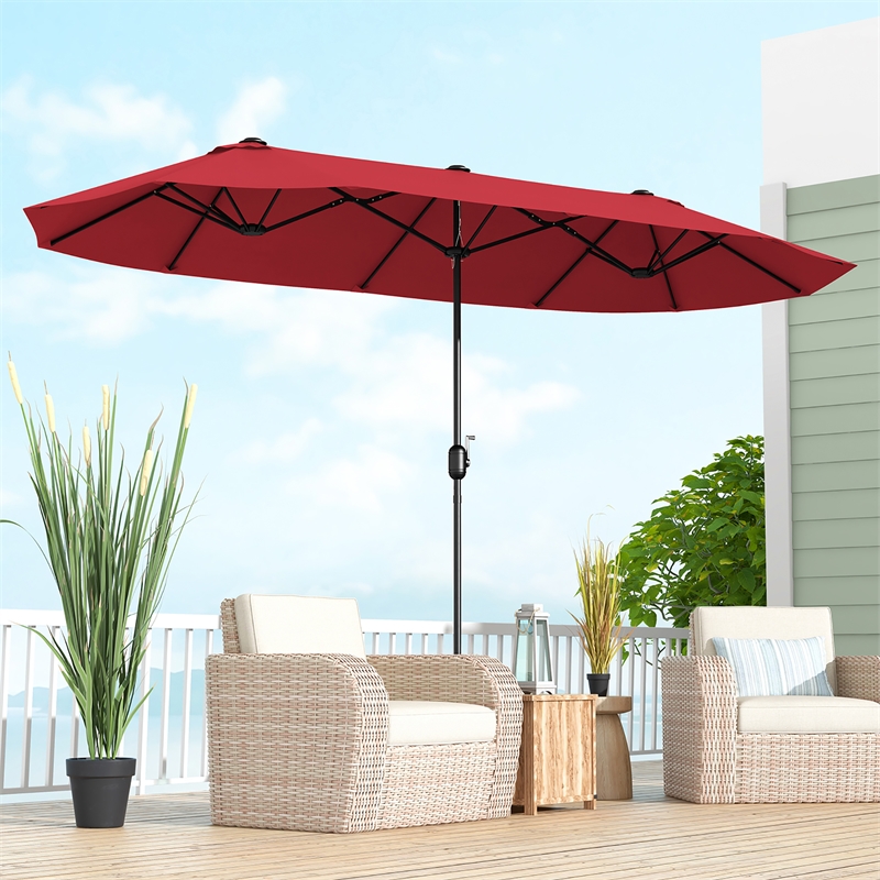 13FT Double sided Patio Umbrella w/Crank Handle Umbrella Base Wine