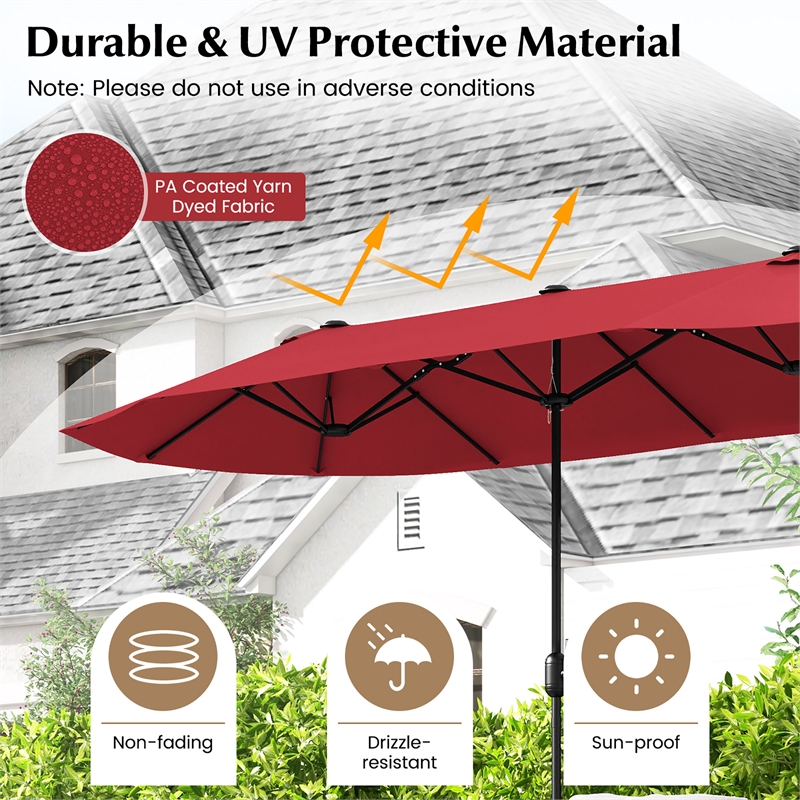 13FT Double sided Patio Umbrella w/Crank Handle Umbrella Base Wine