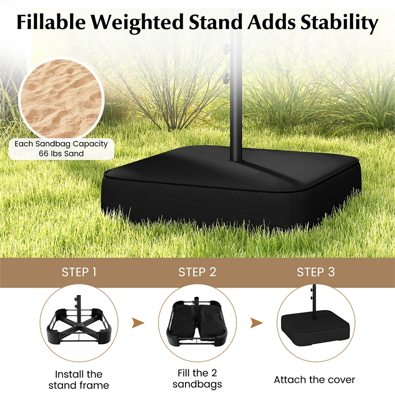 2 patio umbrella base 15FT Double-Sided with Umbrella and Sandbags – Nuu Garden Meet the Round 2 Base by Midtown Umbrellas — a sleek Scafild | 88lbs Square Water