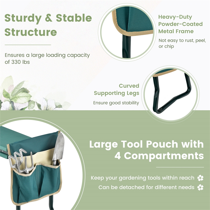Foldable Garden Stool Heavy Duty Gardening Bench w/ 1 Pouch
