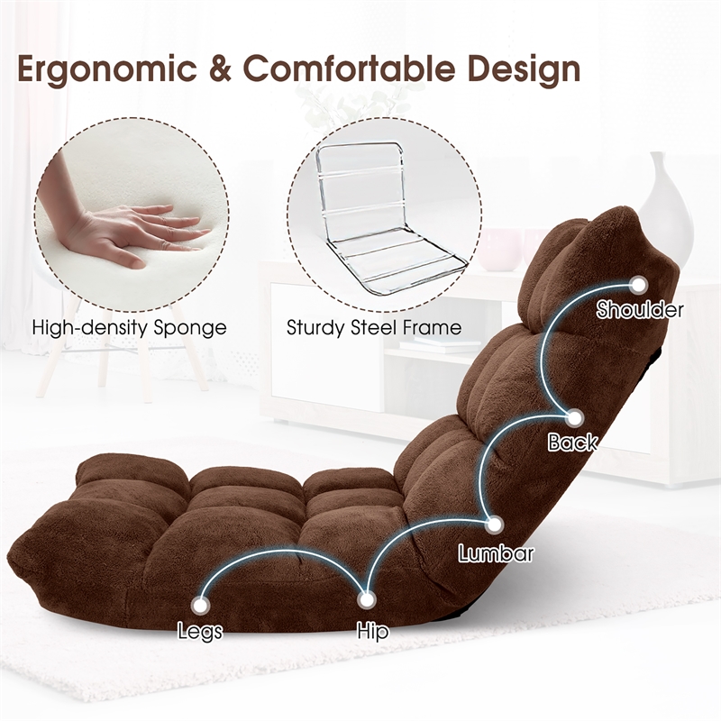 Adjustable 14 Position Floor Chair Folding Lazy Gaming Sofa Cushioned Coffee