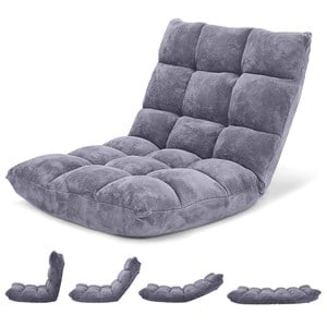 Adjustable 14 Position Floor Chair Folding Lazy Gaming Sofa Cushioned Gray