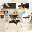 Baby High Chair Infant Wooden Convertible Chair 5 Point Seat Belt Coffee
