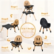 Baby High Chair Infant Wooden Convertible Chair 5 Point Seat Belt Coffee