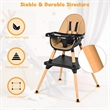 Baby High Chair Infant Wooden Convertible Chair 5 Point Seat Belt Coffee