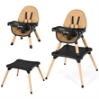 Baby High Chair Infant Wooden Convertible Chair 5 Point Seat Belt Coffee