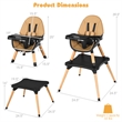 Baby High Chair Infant Wooden Convertible Chair 5 Point Seat Belt Coffee