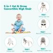 Baby High Chair Infant Wooden Convertible Chair 5 Point Seat Belt Gray