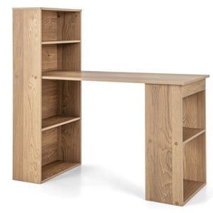 Computer Desk Writing  Workstation Office 6 Tier Storage Shelves Natural