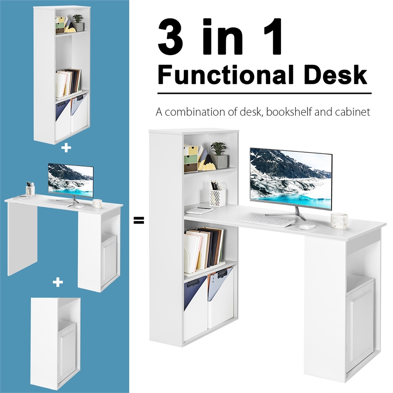 Computer Desk Writing  Workstation Office 6 Tier Storage Shelves White