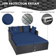 Outdoor Patio Rattan Daybed Cushioned Sofa Furniture Navy