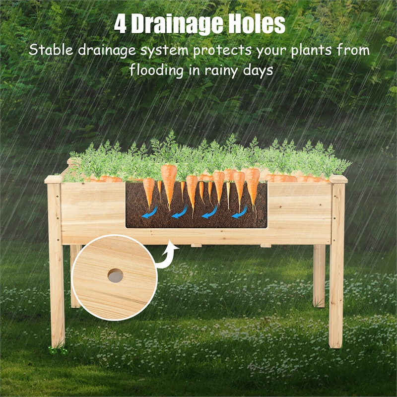 Wooden Raised Vegetable Garden Bed Elevated Grow Planter Natural