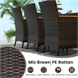 9PCS Patio Wicker Dining Set Wood Table Umbrella Hole Brown
