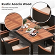 9PCS Patio Wicker Dining Set Wood Table Umbrella Hole Brown