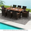9PCS Patio Wicker Dining Set Wood Table Umbrella Hole Brown