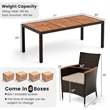 9PCS Patio Wicker Dining Set Wood Table Umbrella Hole Brown