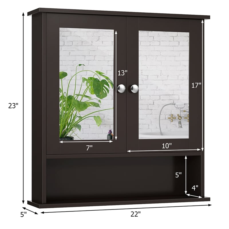 Bathroom Double Mirror Door Storage Medicine Cabinet Brown