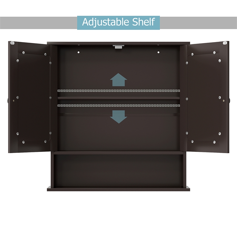 Bathroom Double Mirror Door Storage Medicine Cabinet Brown