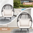 Patio Oversized Rattan Wicker Egg Chair Lounge Basket 4 Cushion White