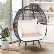 Patio Oversized Rattan Wicker Egg Chair Lounge Basket 4 Cushion White