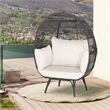 Patio Oversized Rattan Wicker Egg Chair Lounge Basket 4 Cushion White