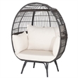 Patio Oversized Rattan Wicker Egg Chair Lounge Basket 4 Cushion White