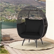 Patio Oversized Rattan Wicker Egg Chair Lounge Basket 4 Cushion Black