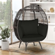 Patio Oversized Rattan Wicker Egg Chair Lounge Basket 4 Cushion Black