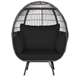 Patio Oversized Rattan Wicker Egg Chair Lounge Basket 4 Cushion Black