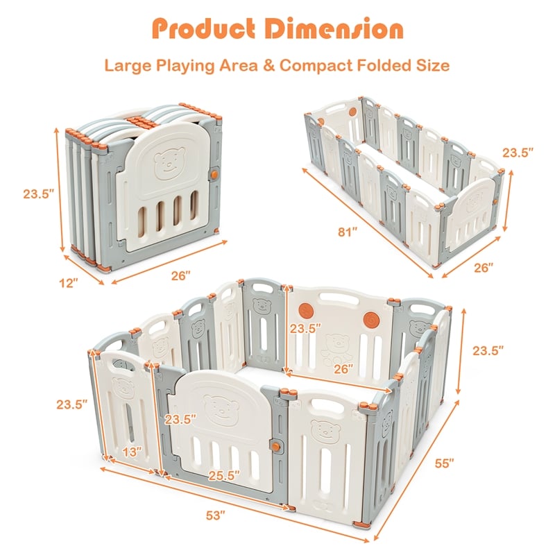 Foldable Baby Playpen 14 Panels Kids Activity Play Beige