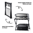 Folding Metal Luggage Rack Suitcase Shoe Holder with Shelf Black