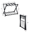 Folding Metal Luggage Rack Suitcase Shoe Holder with Shelf Black