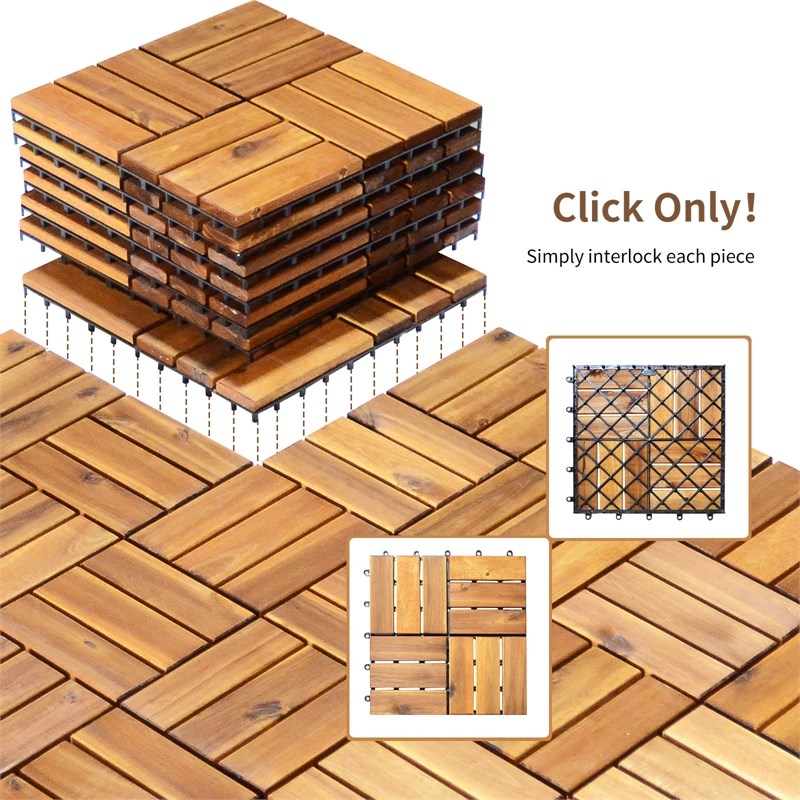 27PCS Patio Interlocking Tiles Acacia Slat Wood Garden Natural