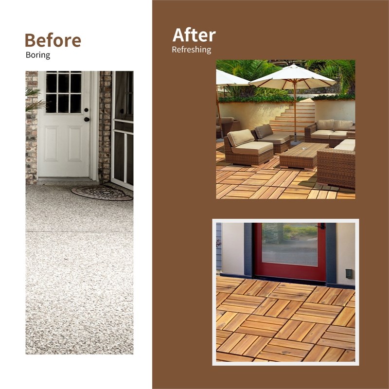 27PCS Patio Interlocking Tiles Acacia Slat Wood Garden Natural
