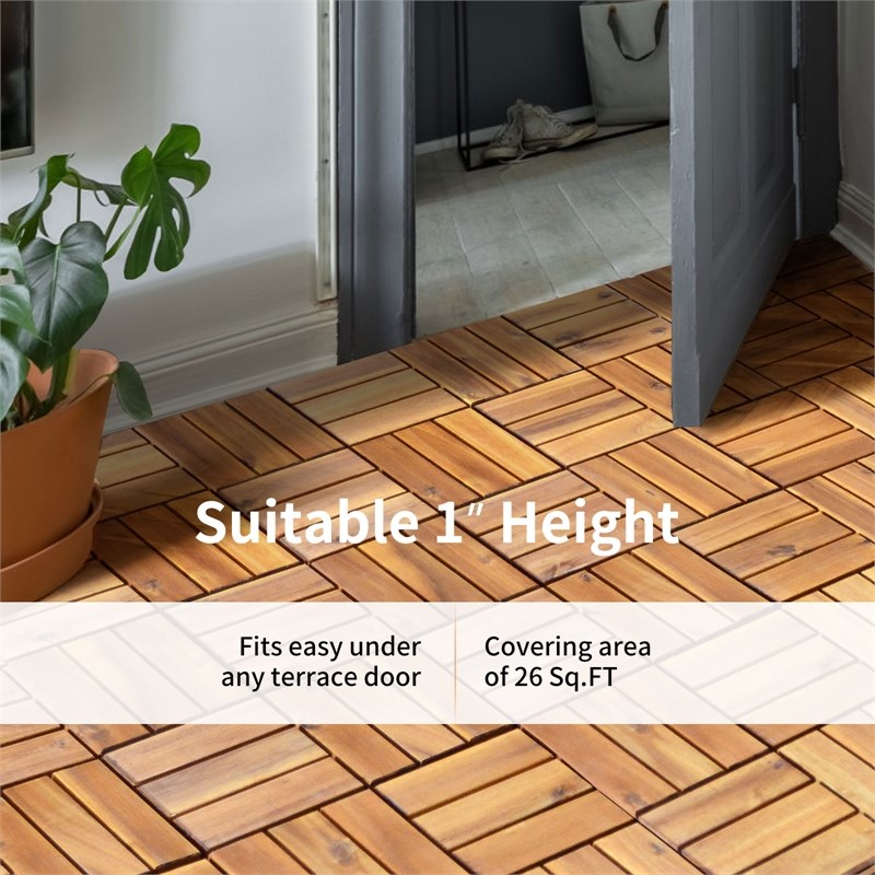 27PCS Patio Interlocking Tiles Acacia Slat Wood Garden Natural
