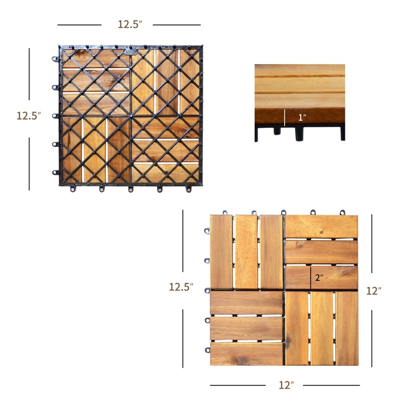 27PCS Patio Interlocking Tiles Acacia Slat Wood Garden Natural