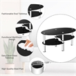 Tempered Glass Oval Side Coffee Table Shelf Chrome Base Black