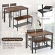 4pcs Dining Table Set Rustic Desk 2 Chairs and Bench  Brown