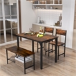 4pcs Dining Table Set Rustic Desk 2 Chairs and Bench  Brown