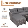 4PCS Patio Rattan Furniture Set Sofa Ottoman Garden Deck Gray