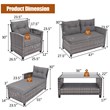 4PCS Patio Rattan Furniture Set Sofa Ottoman Garden Deck Gray