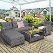 4PCS Patio Rattan Furniture Set Sofa Ottoman Garden Deck Gray