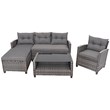 4PCS Patio Rattan Furniture Set Sofa Ottoman Garden Deck Gray
