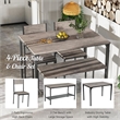 4pcs Dining Table Set Rustic Desk 2 Chairs and Bench Gray