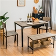 4pcs Dining Table Set Rustic Desk 2 Chairs and Bench Gray