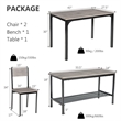 4pcs Dining Table Set Rustic Desk 2 Chairs and Bench Gray