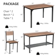 4pcs Dining Table Set Rustic Desk 2 Chairs and Bench Brown