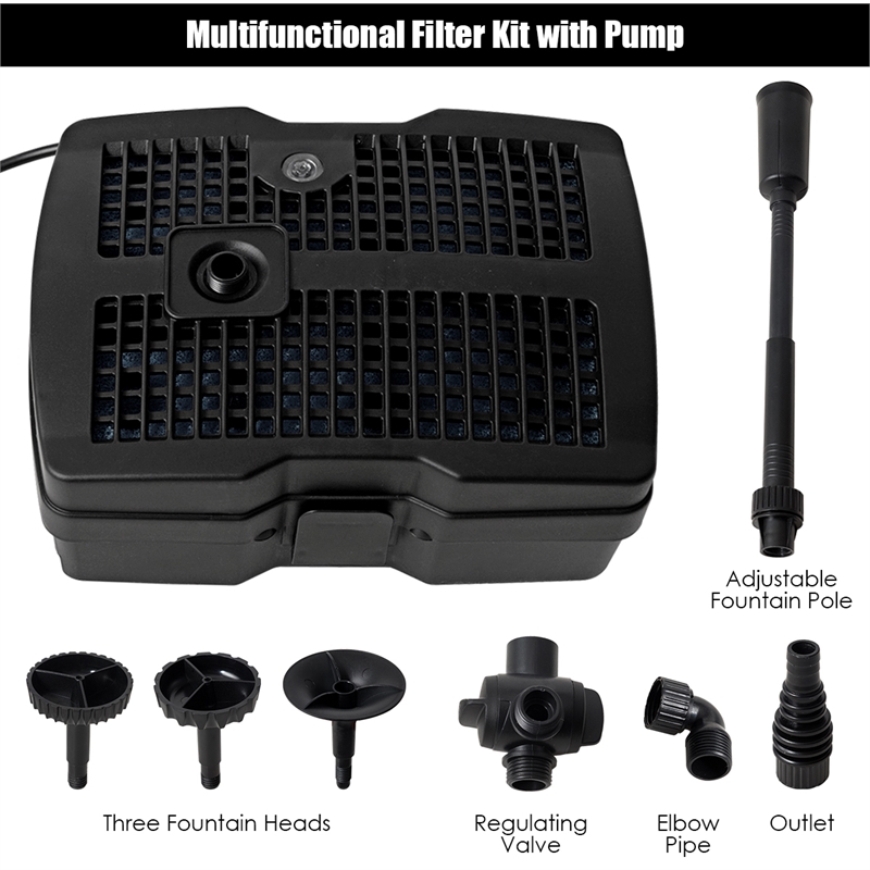 54W All in One 660 GPH Pond Filter 9W UV Sterilizer W/Pump Fountain Kits Black
