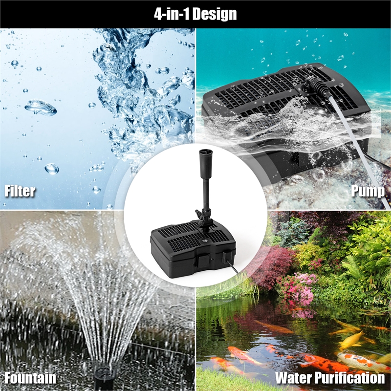 54W All in One 660 GPH Pond Filter 9W UV Sterilizer W/Pump Fountain Kits Black