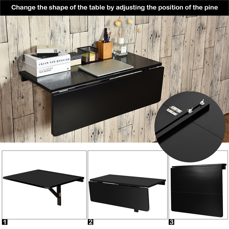 Wall Mounted Drop Leaf Table Floating Folding Desk Space Saver Black